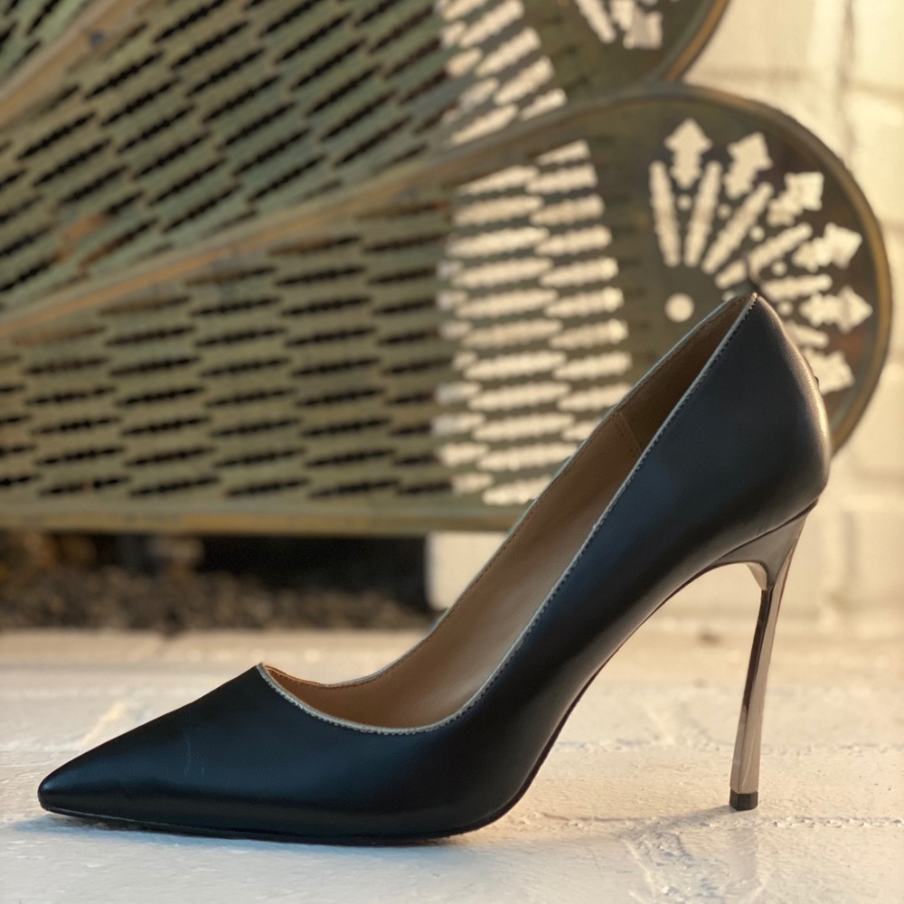 Black leather metal stiletto